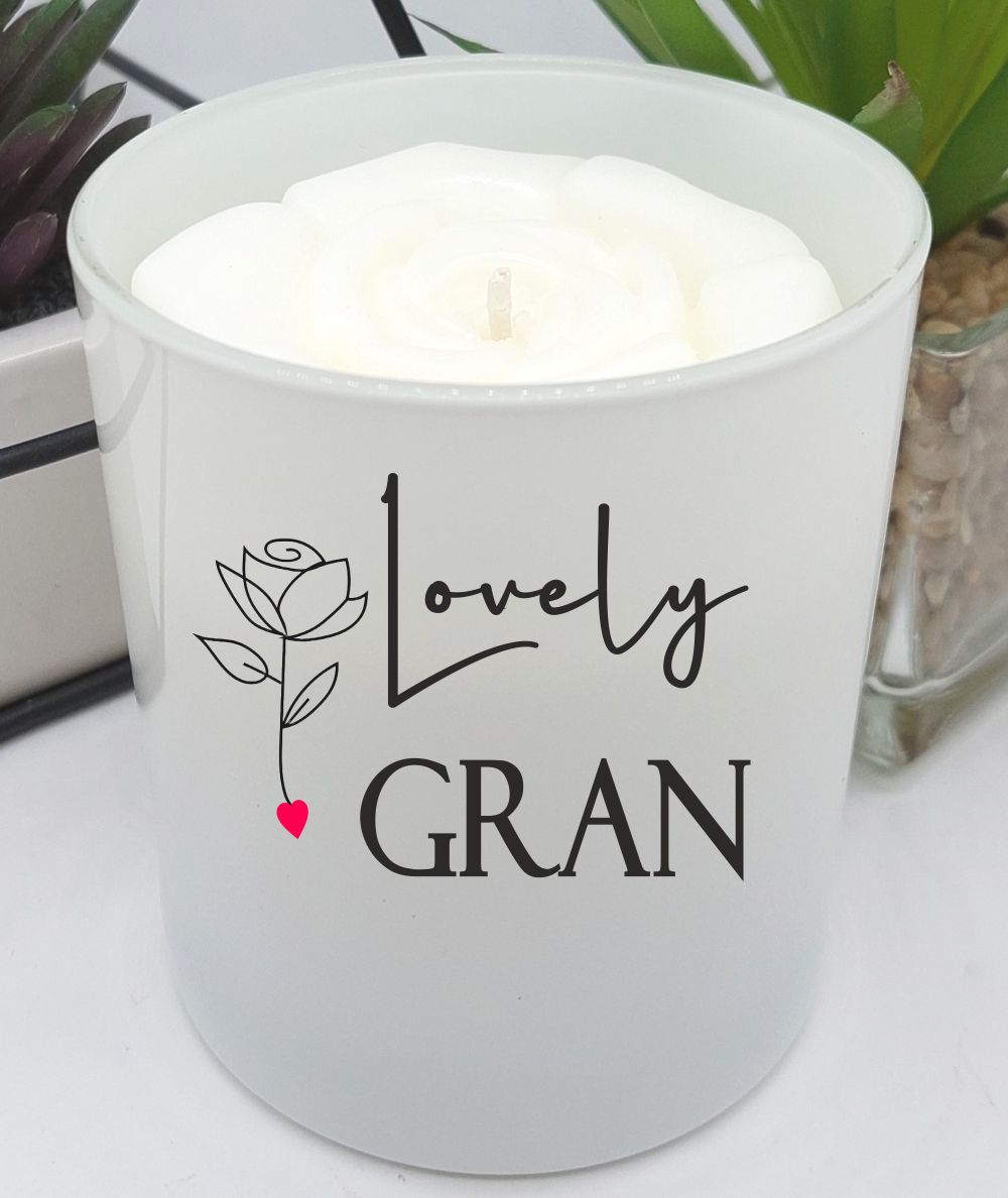 Lovely Gran, Luxury Rose Topped Candle - FREE wax melts!