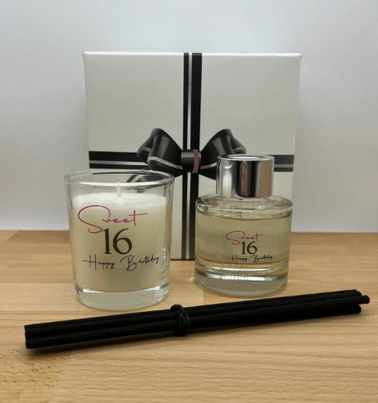 Sweet 16 Happy Birthday | Luxury Votive & Mini Reed Diffuser Gift Set