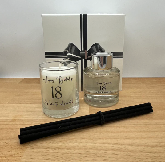 Happy Birthday 18 It's time to celebrate! | Luxury Votive & Mini Reed Diffuser Gift Set