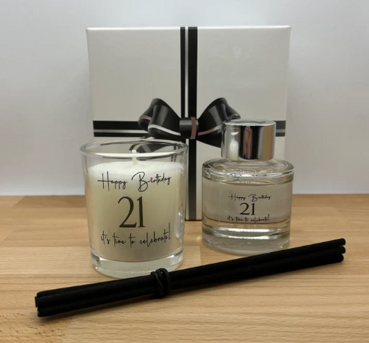 Happy Birthday 21 It's time to celebrate! | Luxury Votive & Mini Reed Diffuser Gift Set