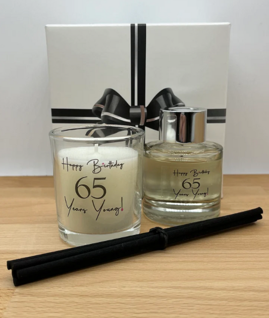 Happy Birthday 65 Years Young! | Luxury Votive & Mini Reed Diffuser Gift Set