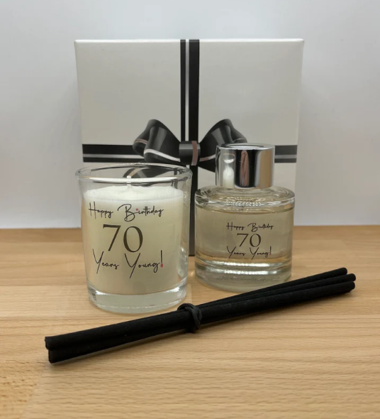 Happy Birthday 70 Years Young! | Luxury Votive & Mini Reed Diffuser Gift Set