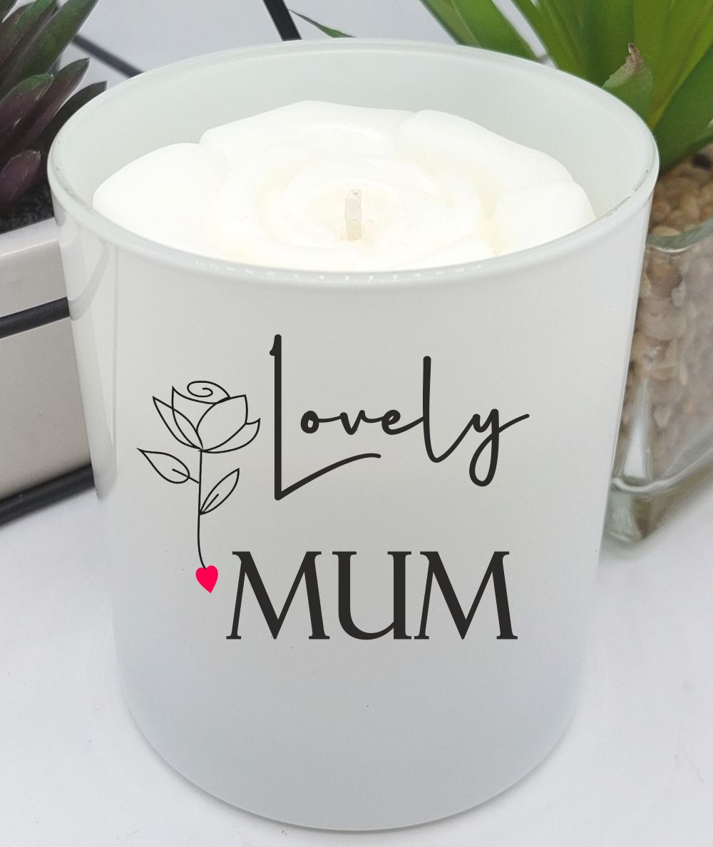 Lovely Mum, Luxury Rose Topped Candle - FREE wax melts!